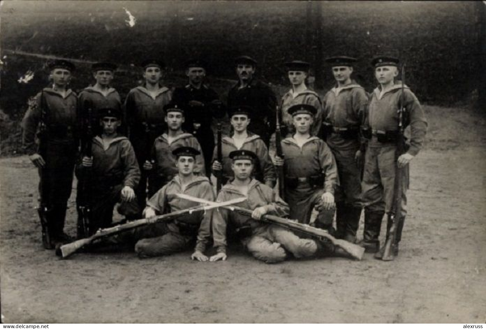 Germany Photo RPPC Postcard Germany Sailors In Uniforms, Naval Artillery, Bayonets - To Identify