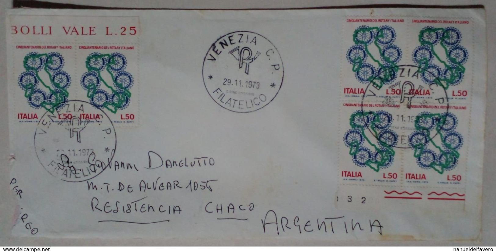 Italie - Enveloppe Circulée Avec Timbres Thématiques Du Rotary Club (1973) - Rotary, Lions Club