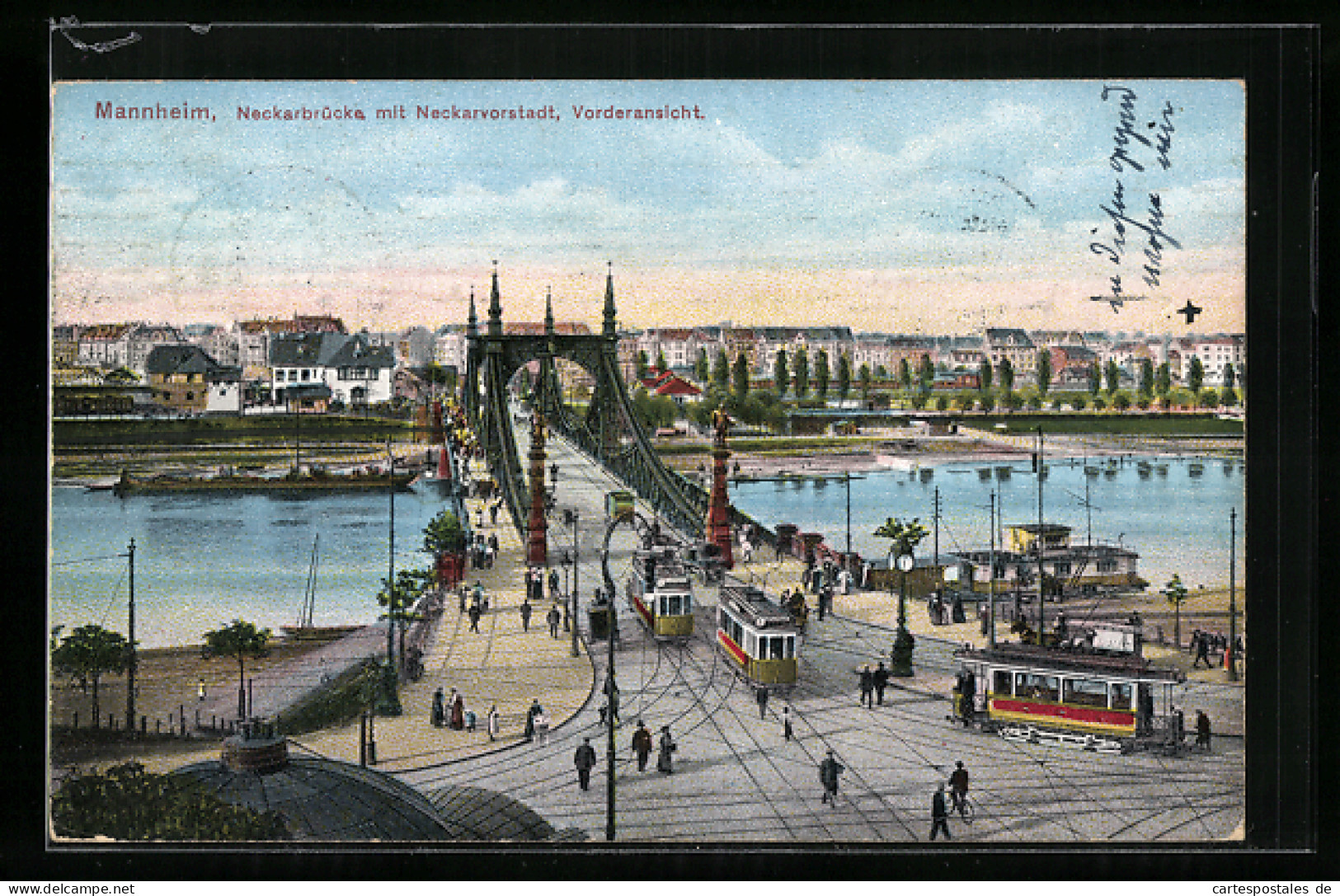 AK Mannheim, Neckarbrücke Mit Neckarvorstadt, Vorderansicht, Strassenbahn  - Tramways