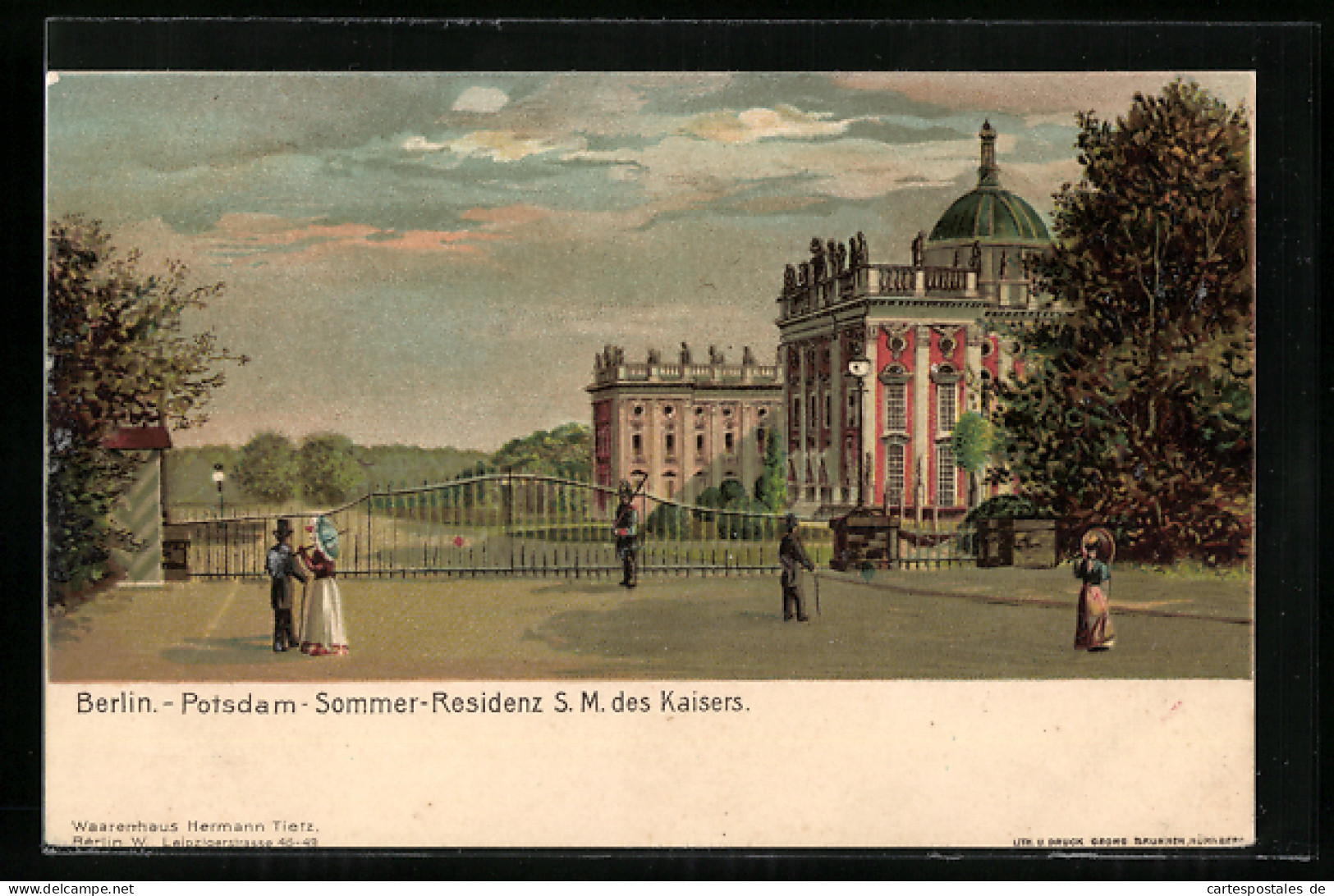Lithographie Potsdam, Neues Palais Mit Eingangstor  - Other & Unclassified