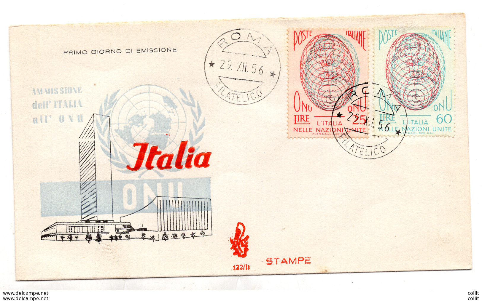 Italia 1956 O.N.U. Su Busta FDC Venetia Non Viaggiata - FDC