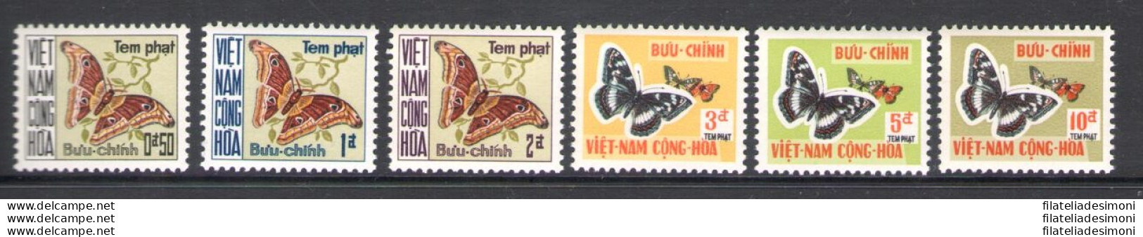 1968 Vietnam Del Nord, Tasse - Farfalle - Yvert N. 15-20 - 6 Valori - MNH** - Butterflies