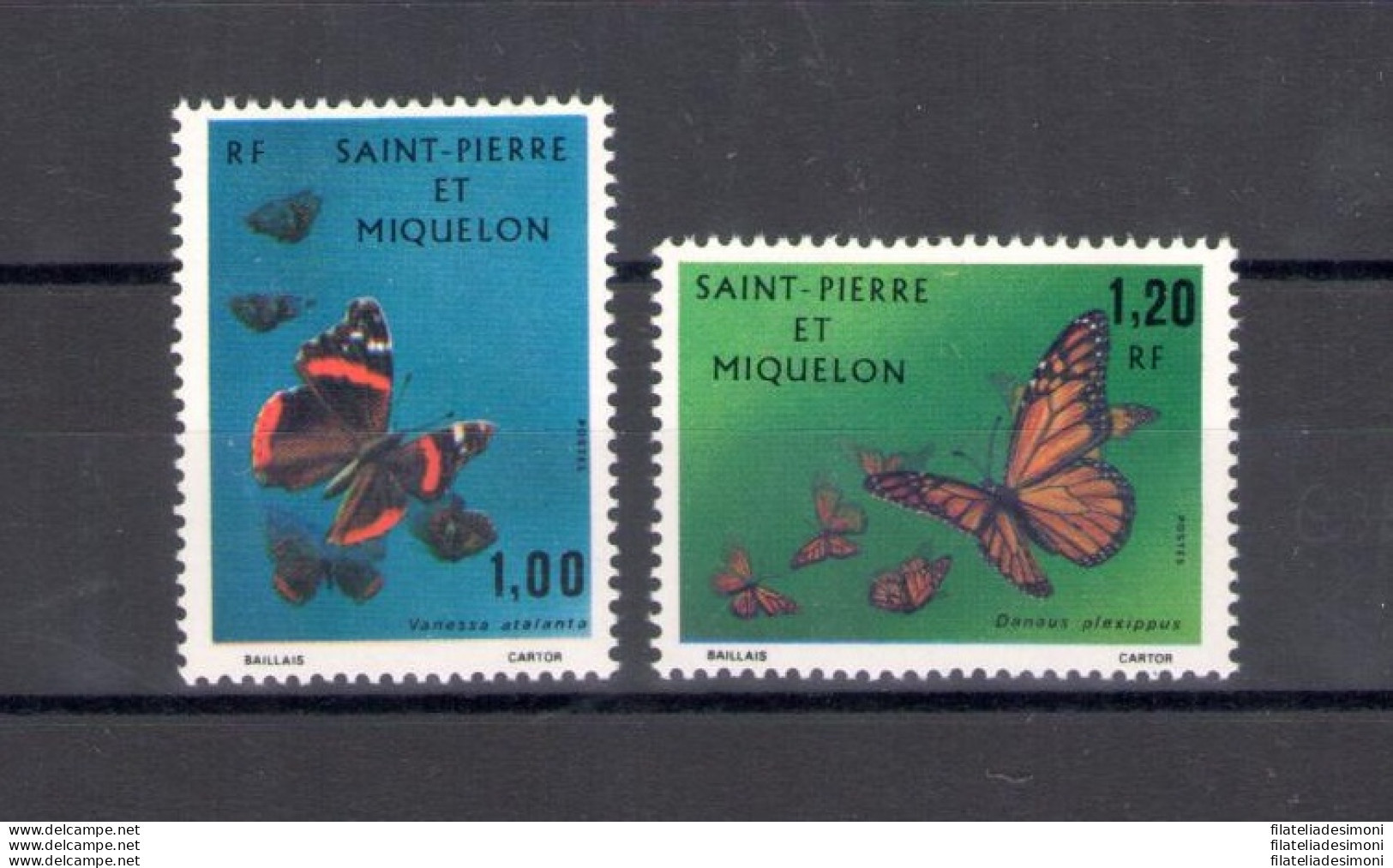 1975 Saint Pierre Et Miquelon , Yvert N. 441-42 - 2 Valori - MNH** - Farfalle