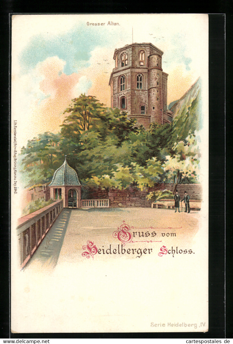 Lithographie Heidelberg, Blick Richtung Grosser Alten  - Heidelberg