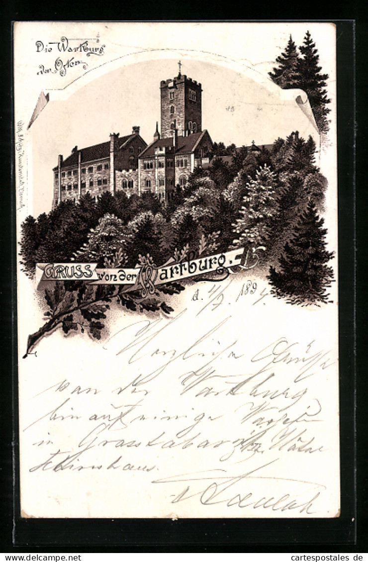 Vorläufer-Lithographie Eisenach, 1894, Wartburg Von Osten  - Other & Unclassified