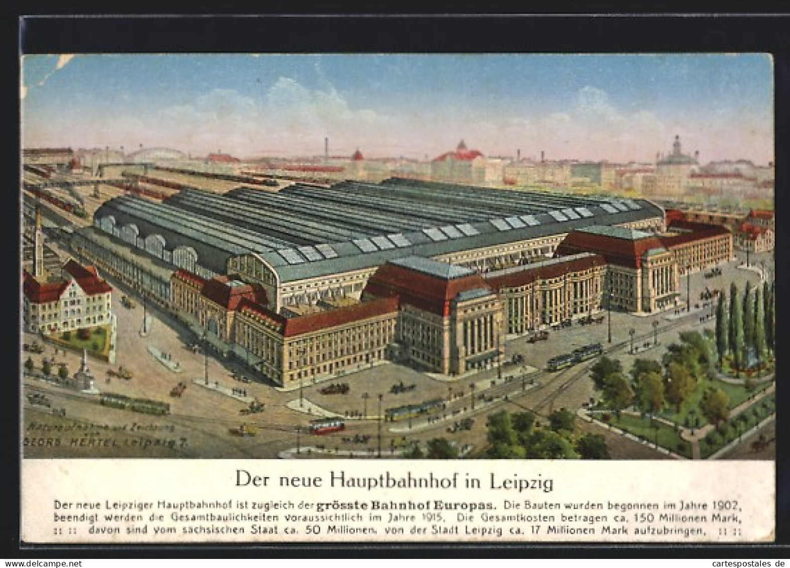 Künstler-AK Leipzig, Hauptbahnhof, Strassenbahnen Auf Dem Vorplatz  - Leipzig