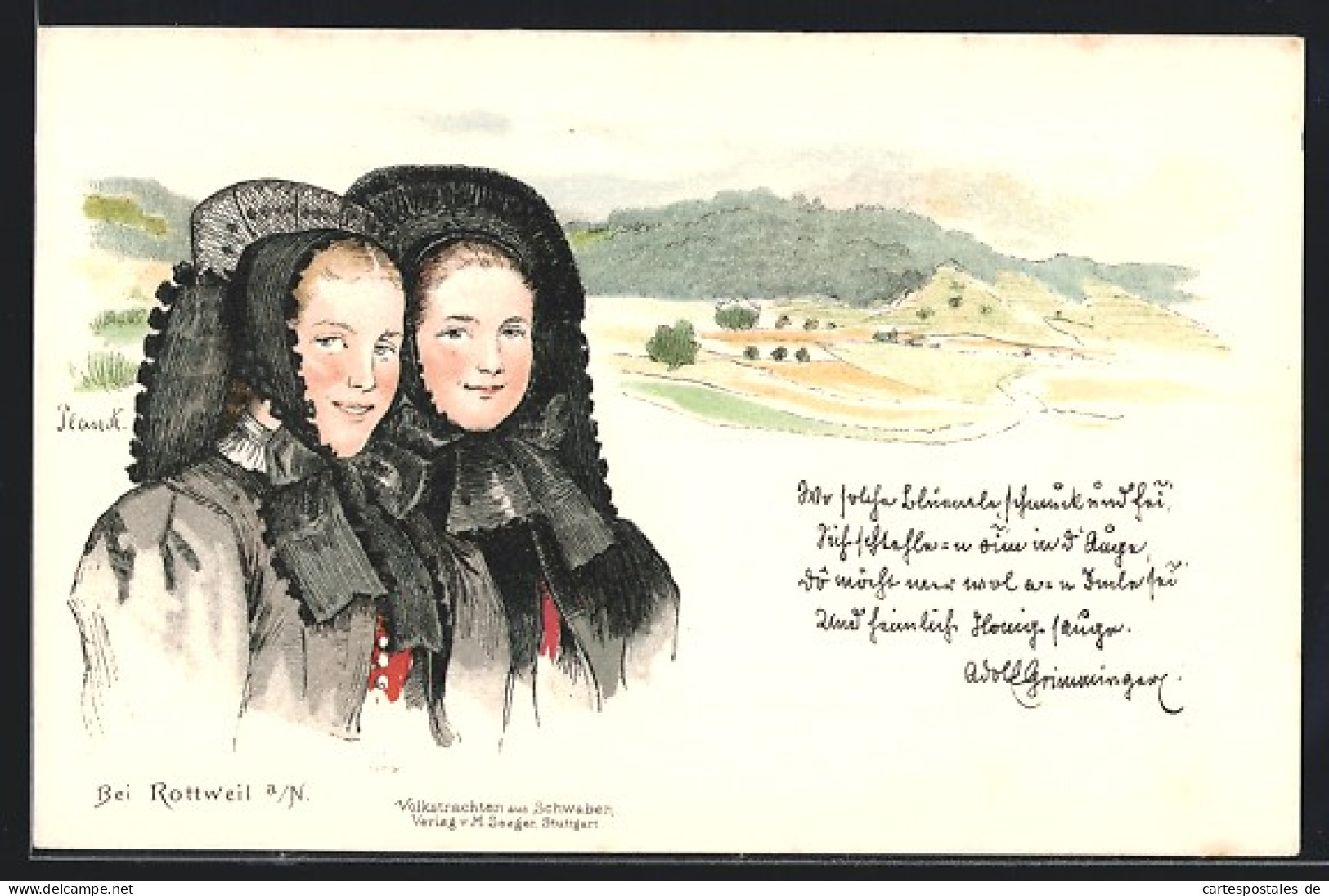 AK Rottweil A. N., Junge Mädchen In Schwäbischen Trachten  - Costumes