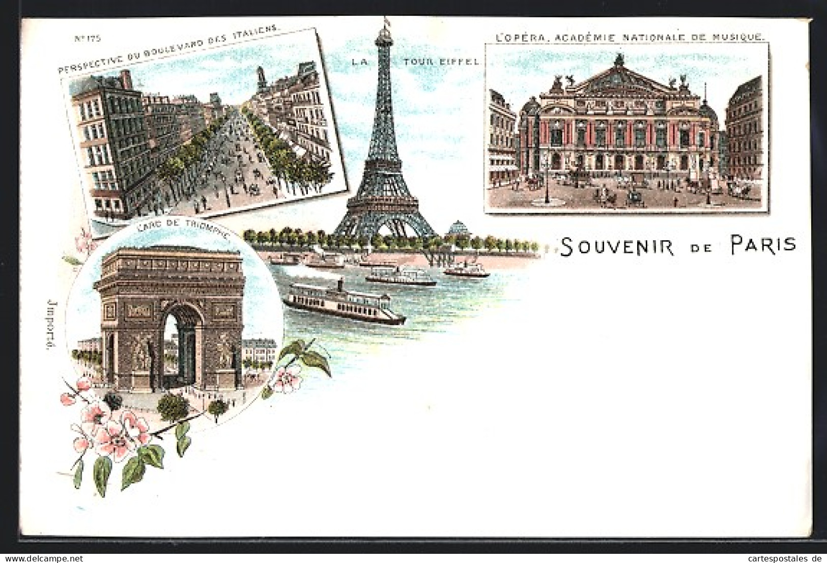 Lithographie Paris, La Tour Eiffel, Eiffelturm, L`Opera, Académie Nationale De Musique  - Other & Unclassified