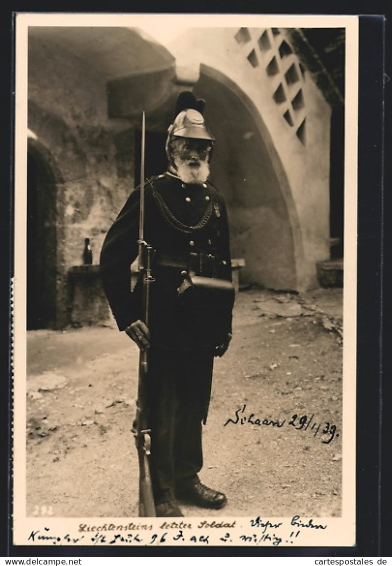 AK Liechtenstein, Betagter Soldat Mit Gewehr Und Bajonett  - Liechtenstein