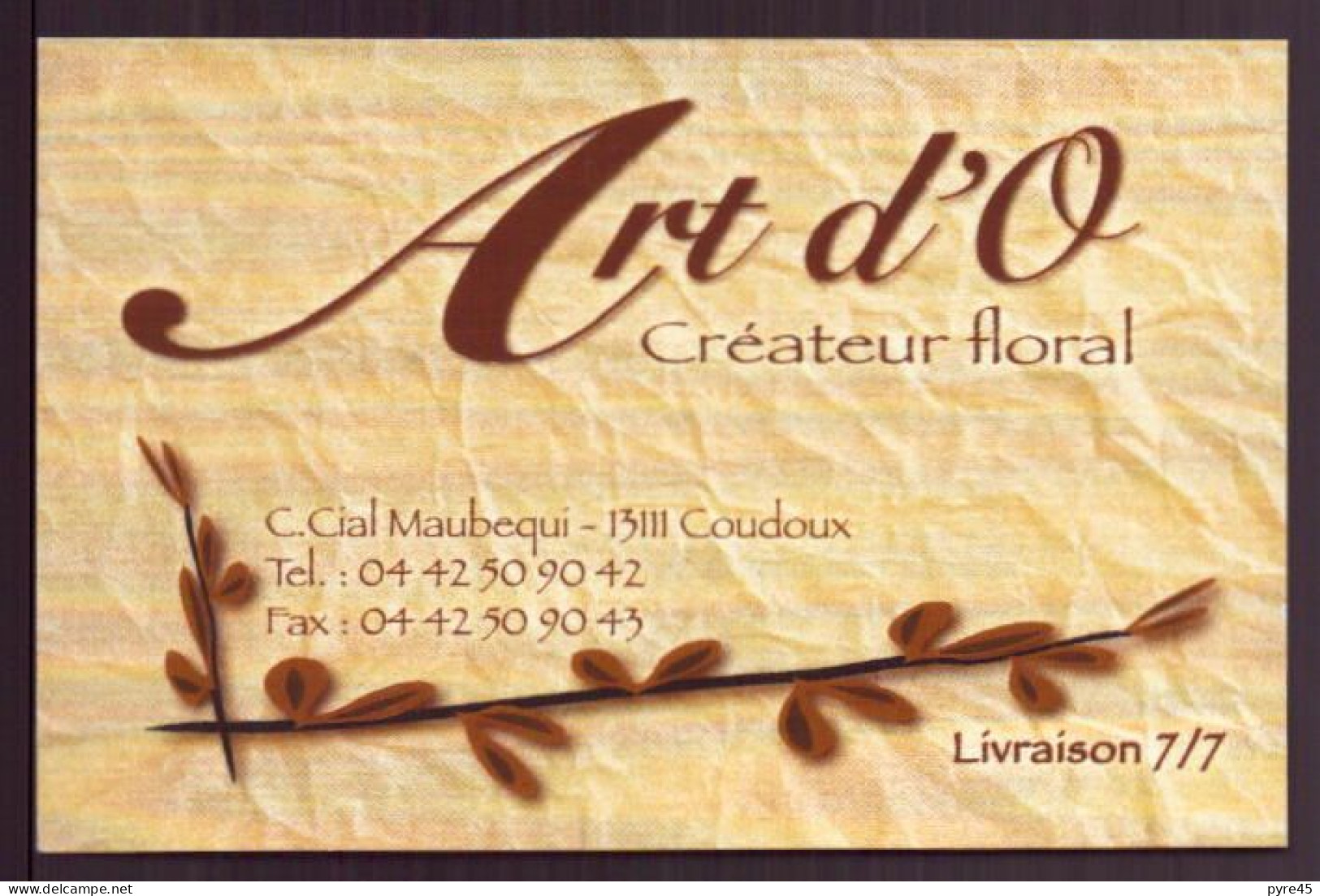CARTE PUBLICITAIRE ART D O CREATEUR FLORAL A COUDOUX - Cartes De Visite
