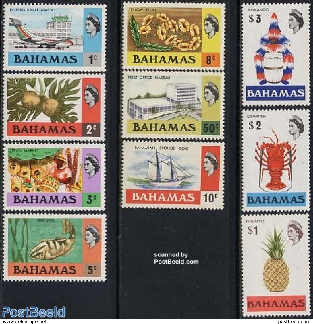 Bahamas 1976 Definitives 10v (new WM, See Also 1971 Issue), Mint NH, Nature - Transport - Fish - Fruit - Turtles - Air.. - Vissen