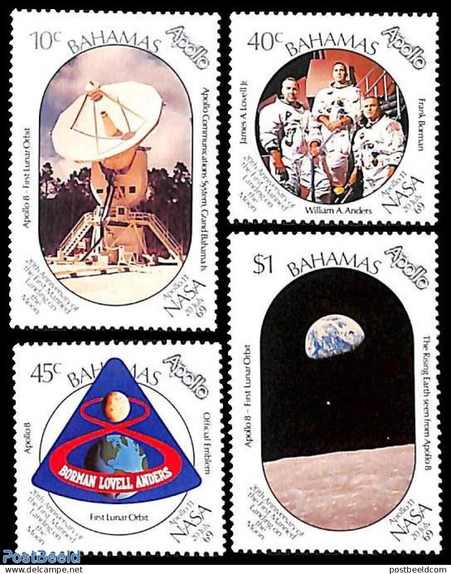 Bahamas 1989 Moonlanding 4v, Mint NH, Transport - Space Exploration - Autres & Non Classés