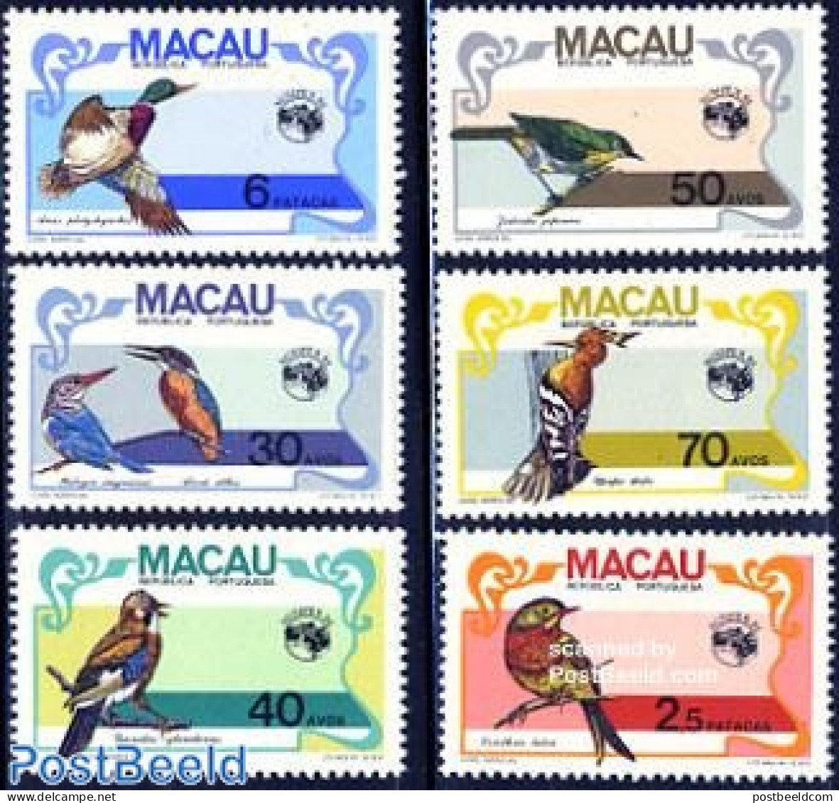 Macao 1984 Aussipex, Birds 6v, Mint NH, Nature - Birds - Ducks - Kingfishers - Woodpeckers - Neufs