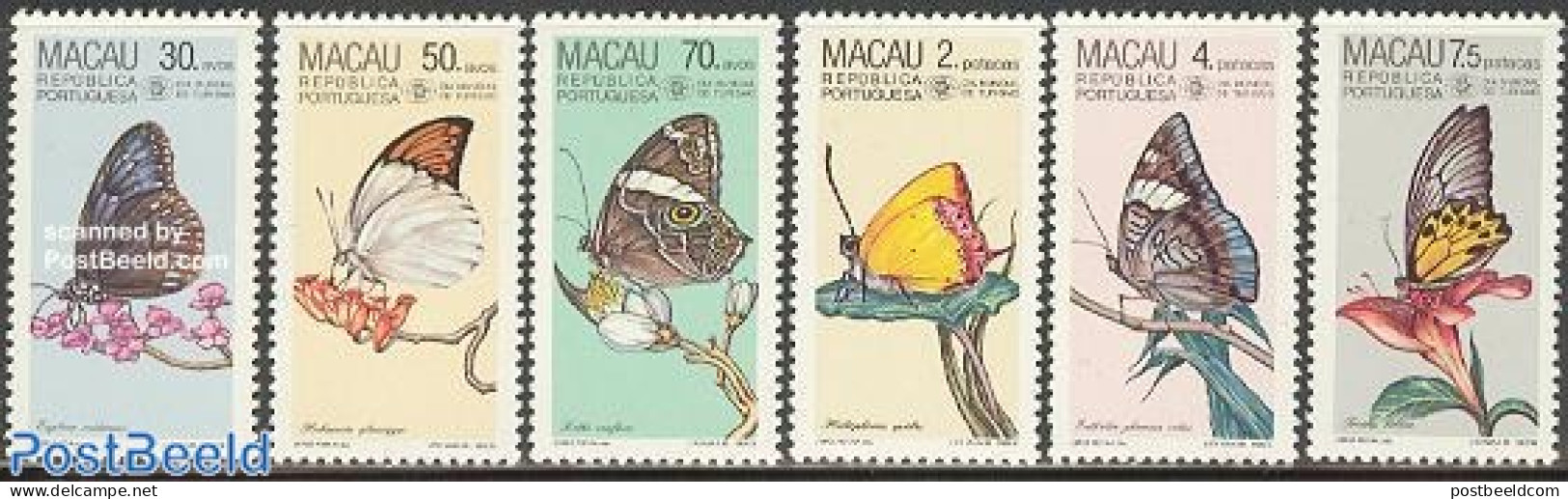 Macao 1985 Butterflies 6v, Mint NH, Nature - Butterflies - Flowers & Plants - Neufs