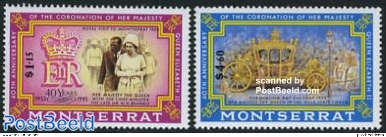 Montserrat 1993 Coronation Anniversary 2v, Mint NH, History - Transport - Kings & Queens (Royalty) - Coaches - Familles Royales