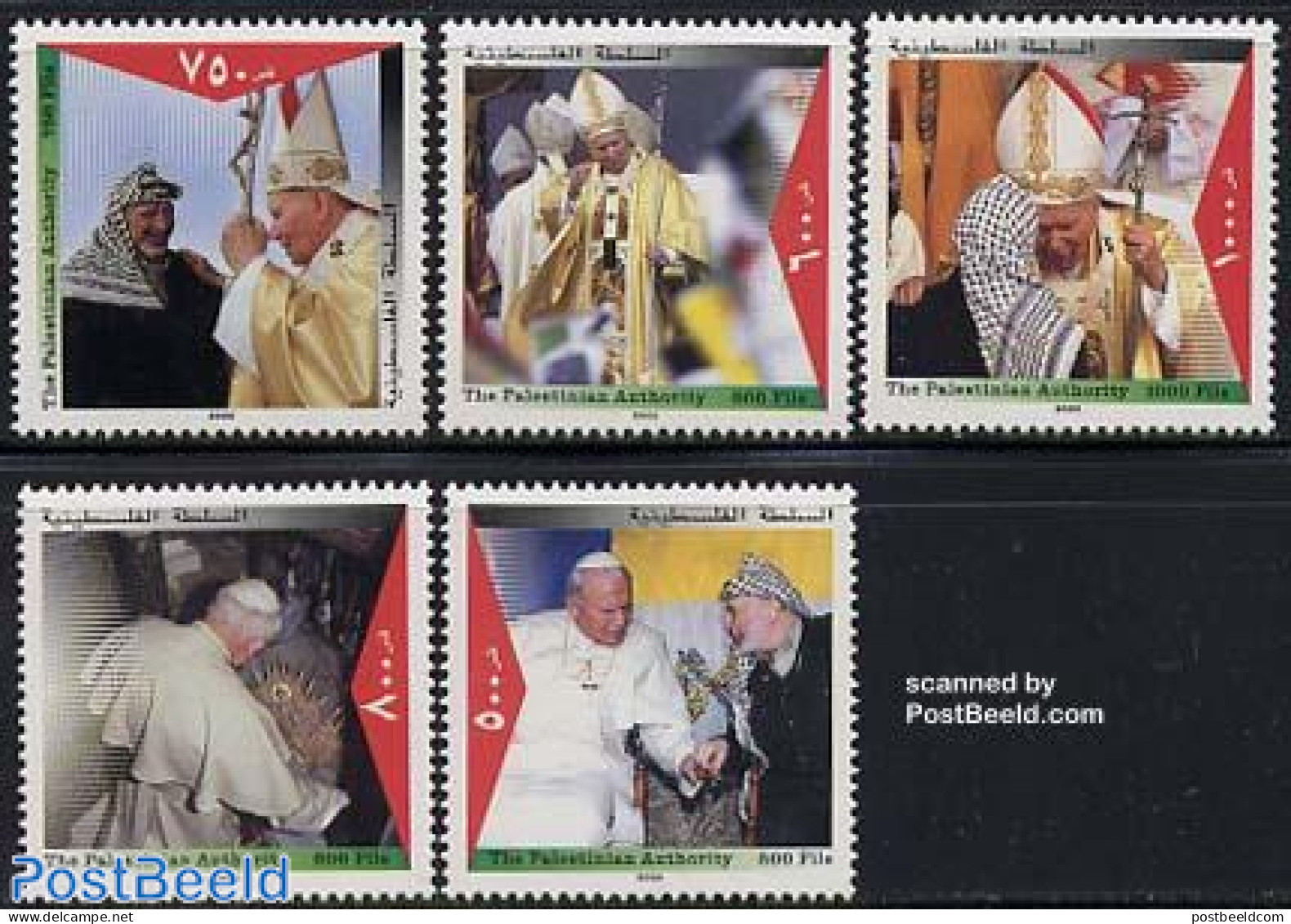 Palestinian Terr. 2000 Visit Of Pope John Paul II 5v, Mint NH, Religion - Pope - Religion - Popes