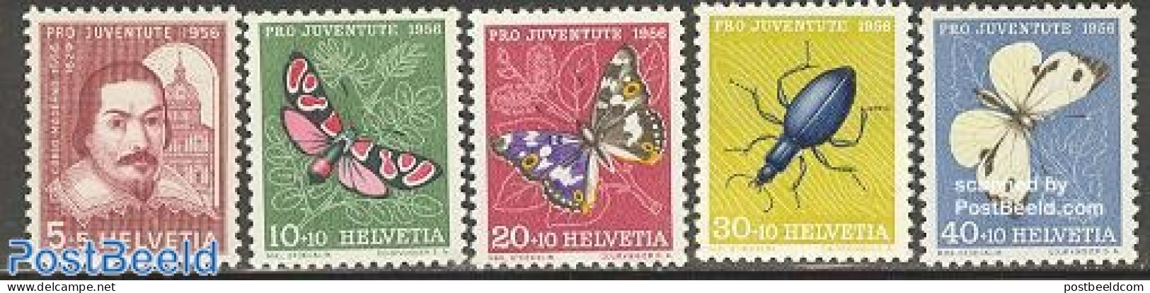 Switzerland 1956 Pro Juventute 5v, Mint NH, Nature - Religion - Butterflies - Insects - Churches, Temples, Mosques, Sy.. - Neufs