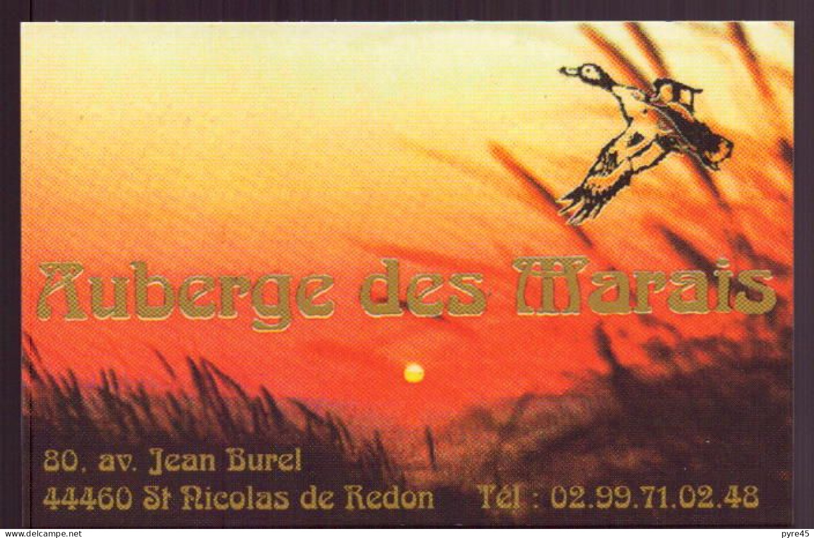 CARTE PUBLICITAIRE AUBERGE DES MARAIS A SAINT NICOLAS DE REDON - Cartes De Visite