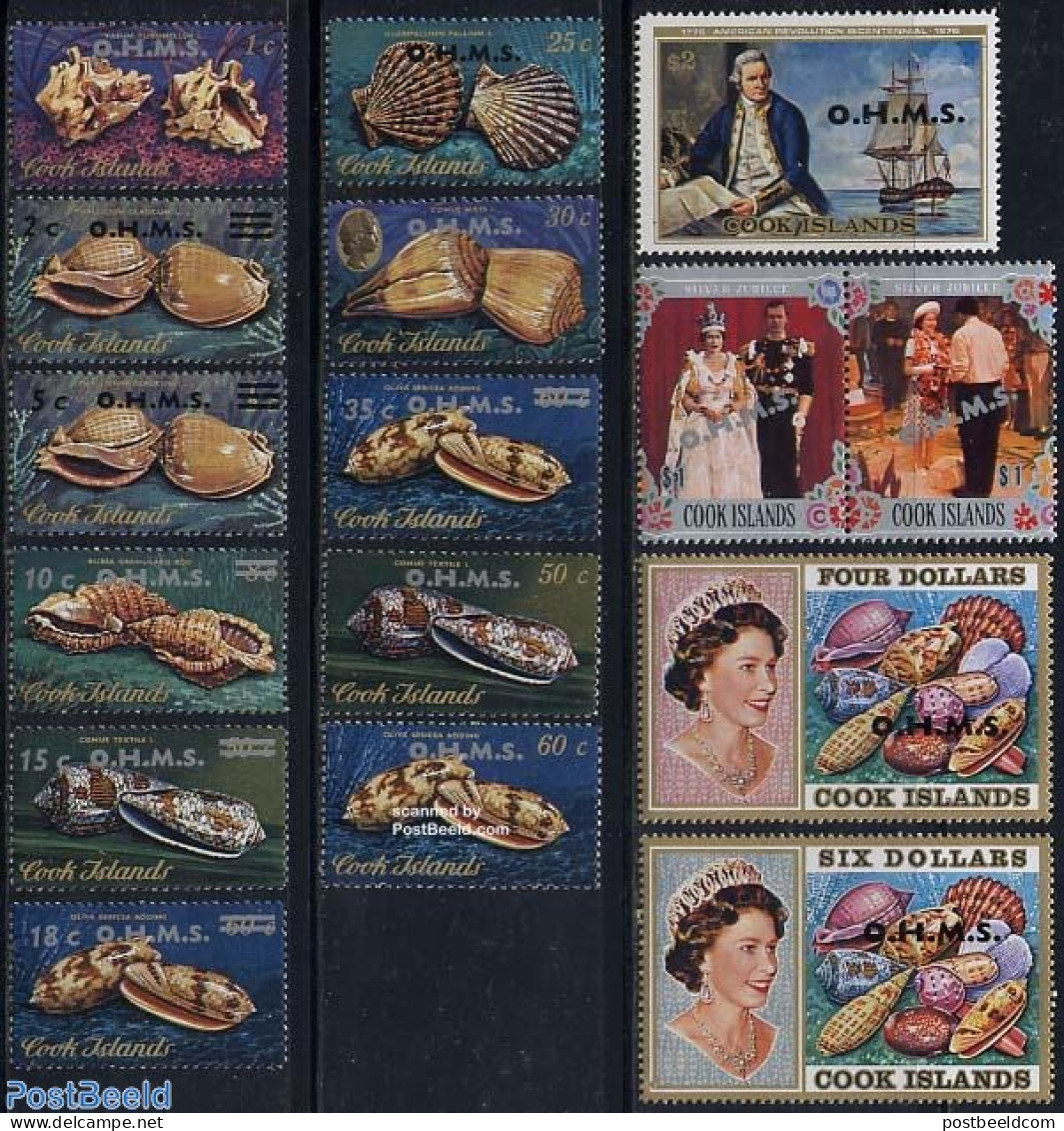 Cook Islands 1978 On Service, Shells 16v, Mint NH, History - Nature - Transport - Explorers - Shells & Crustaceans - S.. - Explorateurs