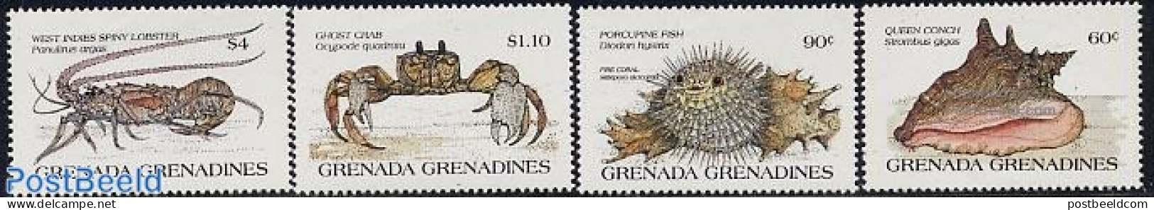 Grenada Grenadines 1985 Marine Life 4v, Mint NH, Nature - Fish - Shells & Crustaceans - Crabs And Lobsters - Poissons