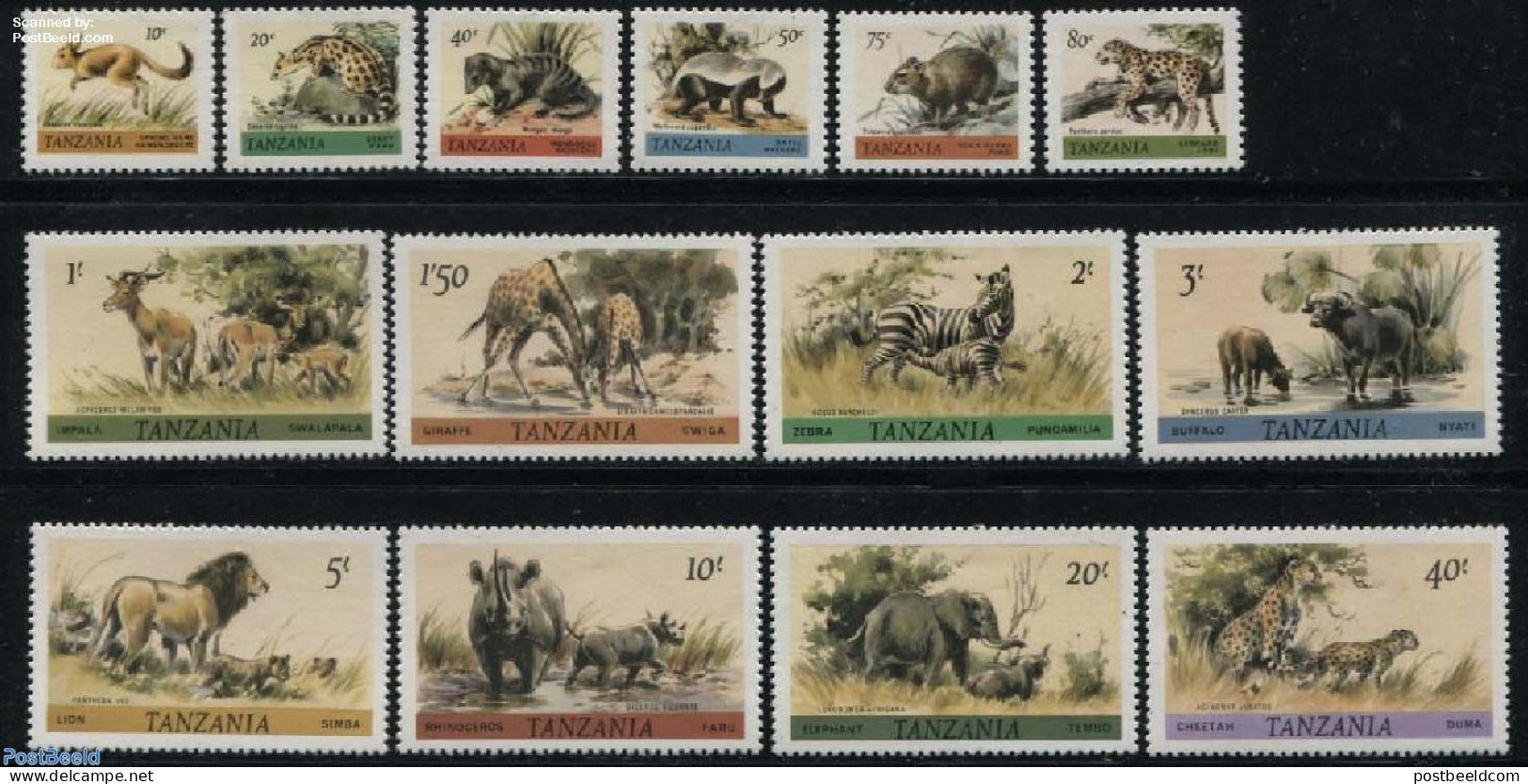 Tanzania 1980 Definitives, Animals 14v, Mint NH, Nature - Animals (others & Mixed) - Cat Family - Elephants - Giraffe .. - Tanzania (1964-...)