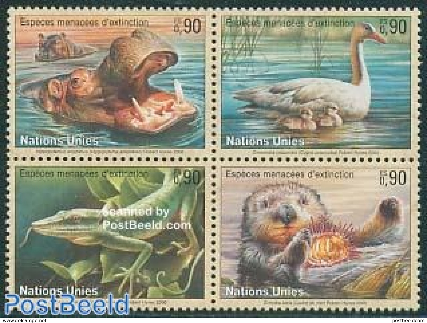 United Nations, Geneva 2000 Endangered Animals 4v [+], Mint NH, Nature - Animals (others & Mixed) - Birds - Hippopotam.. - Other & Unclassified