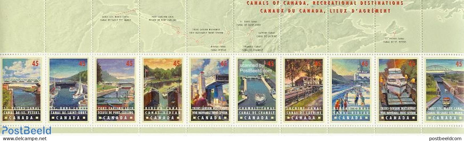 Canada 1998 Waterways 10v (from Booklet), Mint NH, Sport - Transport - Cycling - Ships And Boats - Art - Bridges And T.. - Neufs