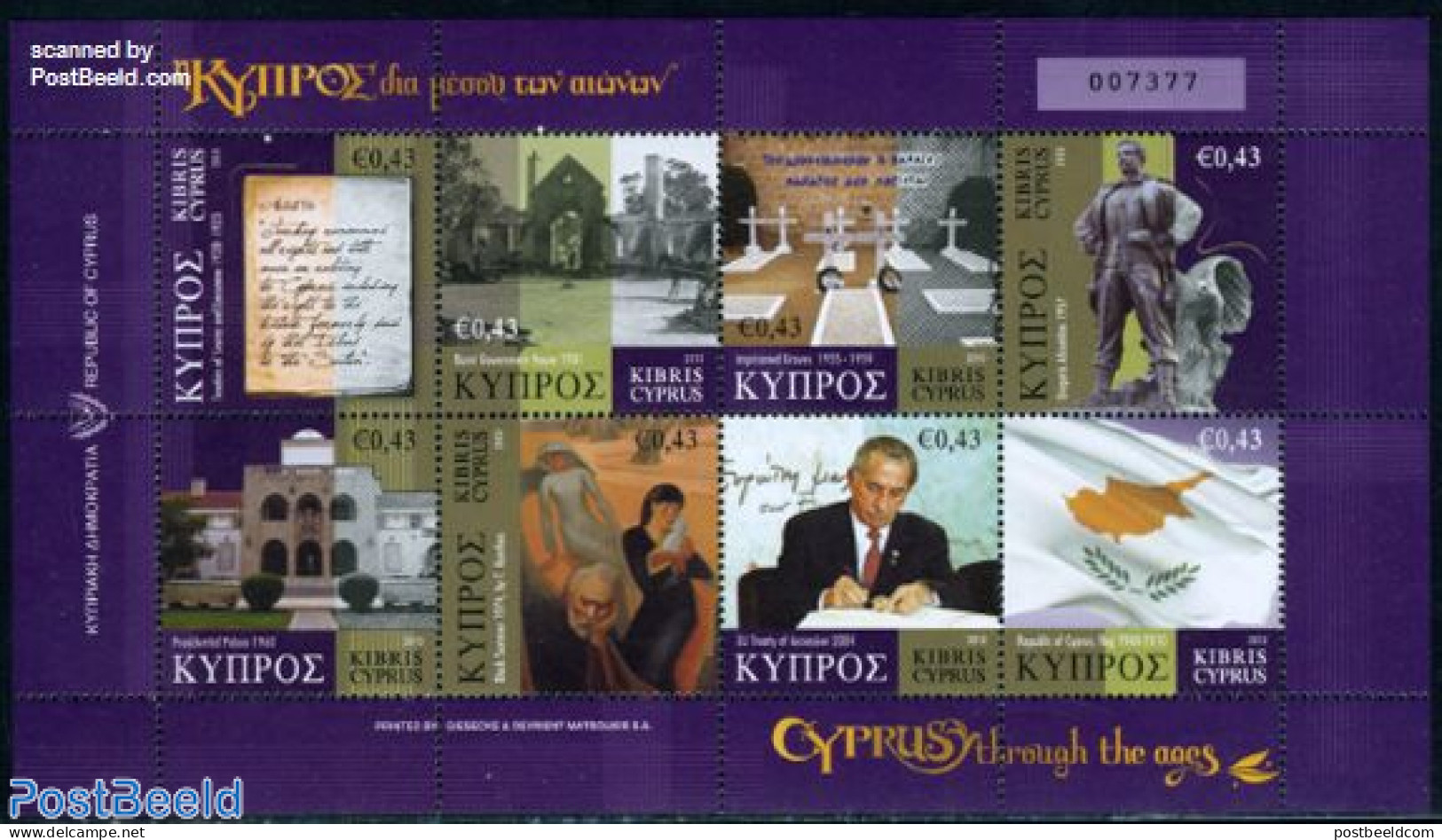 Cyprus 2010 Cyprus Through The Ages 8v M/s, Mint NH, History - Nature - Flags - History - Horses - Art - Sculpture - Neufs