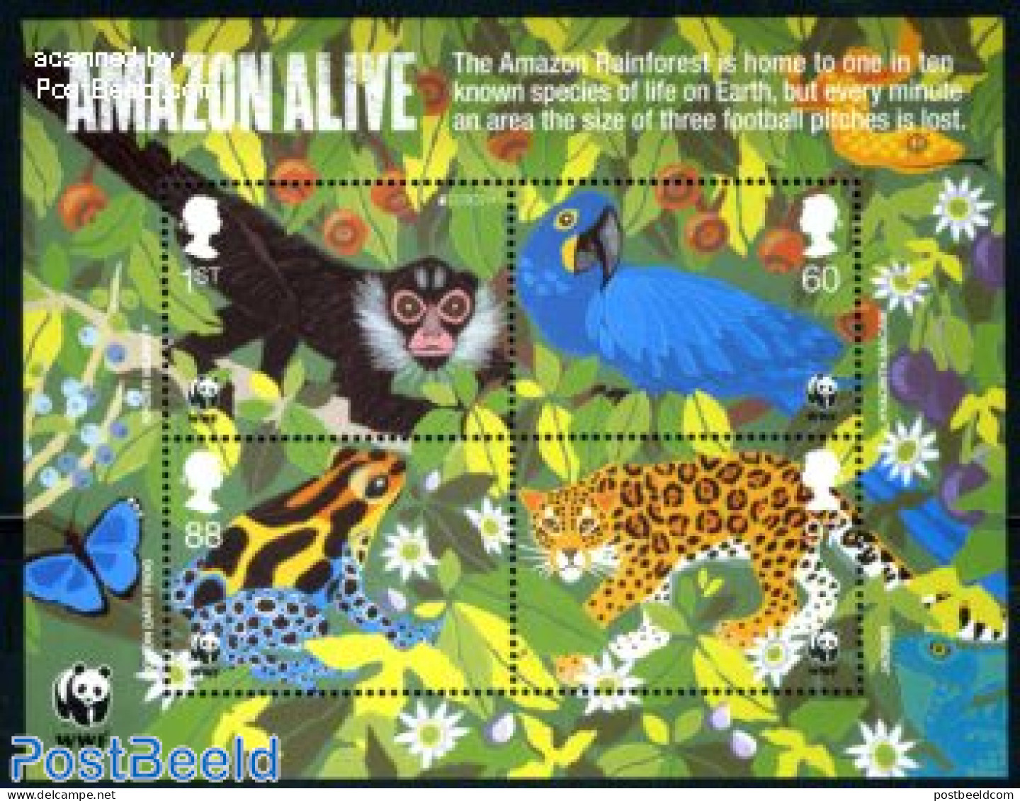 Great Britain 2011 WWF, Amazon Alive 4v M/s, Mint NH, Nature - Animals (others & Mixed) - Birds - Cat Family - Frogs &.. - Neufs