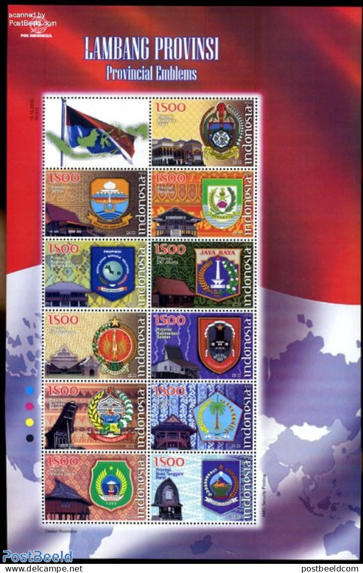 Indonesia 2010 Provincial Emblems 11v M/s, Mint NH, History - Coat Of Arms - Indonésie