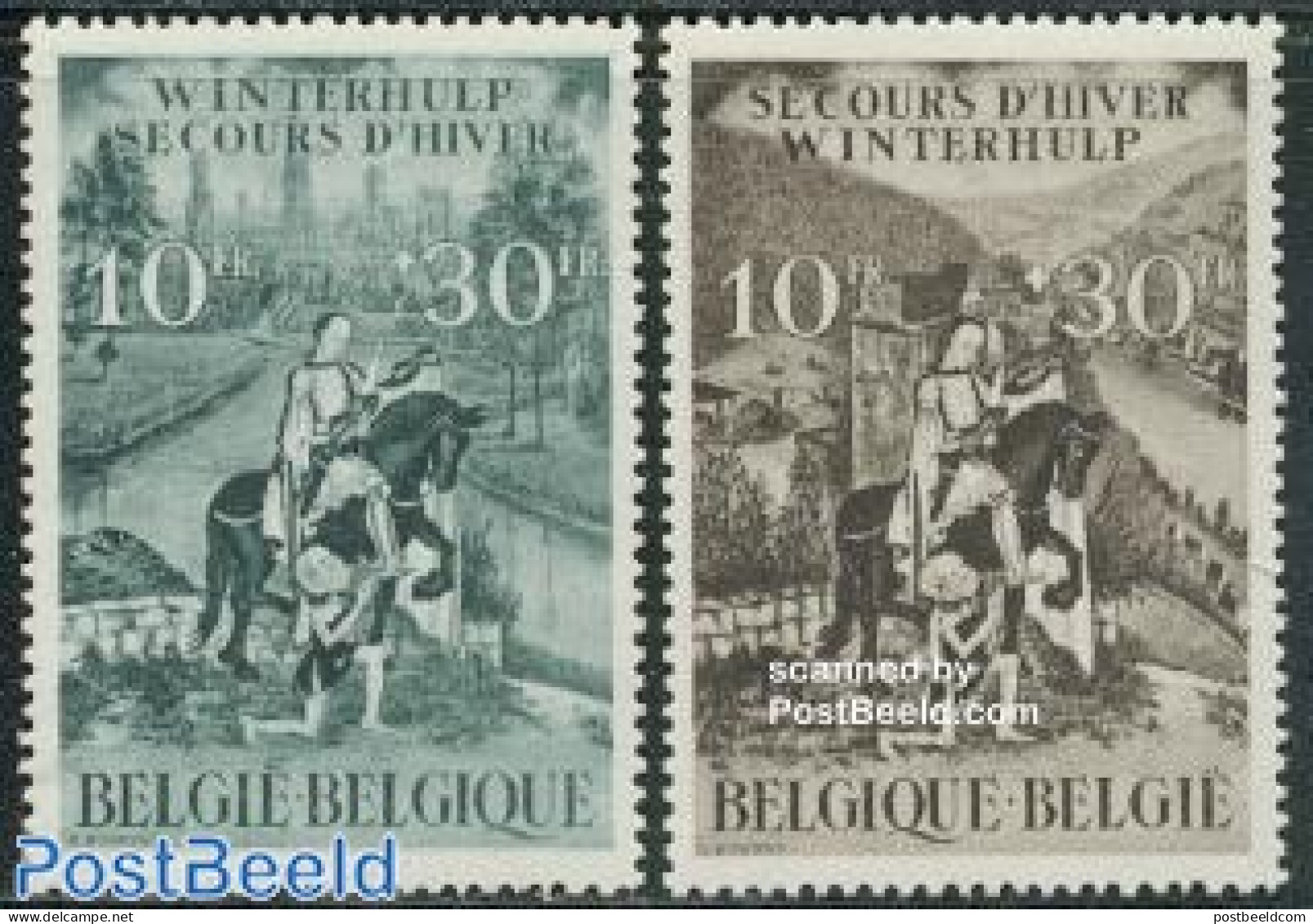 Belgium 1944 Winter Aid 2v, Mint NH, Nature - Religion - Horses - Religion - Unused Stamps