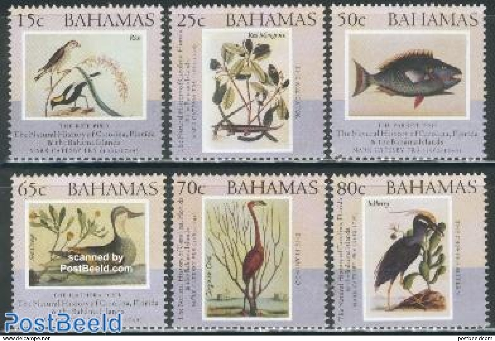 Bahamas 2002 Catesby Plants & Animals 6v, Mint NH, Nature - Birds - Ducks - Fish - Flowers & Plants - Vissen