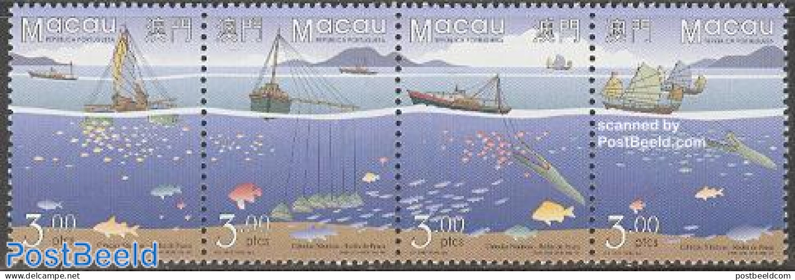 Macao 1996 Fishing 4v [:::] Or [+], Mint NH, Nature - Transport - Fish - Fishing - Ships And Boats - Unused Stamps
