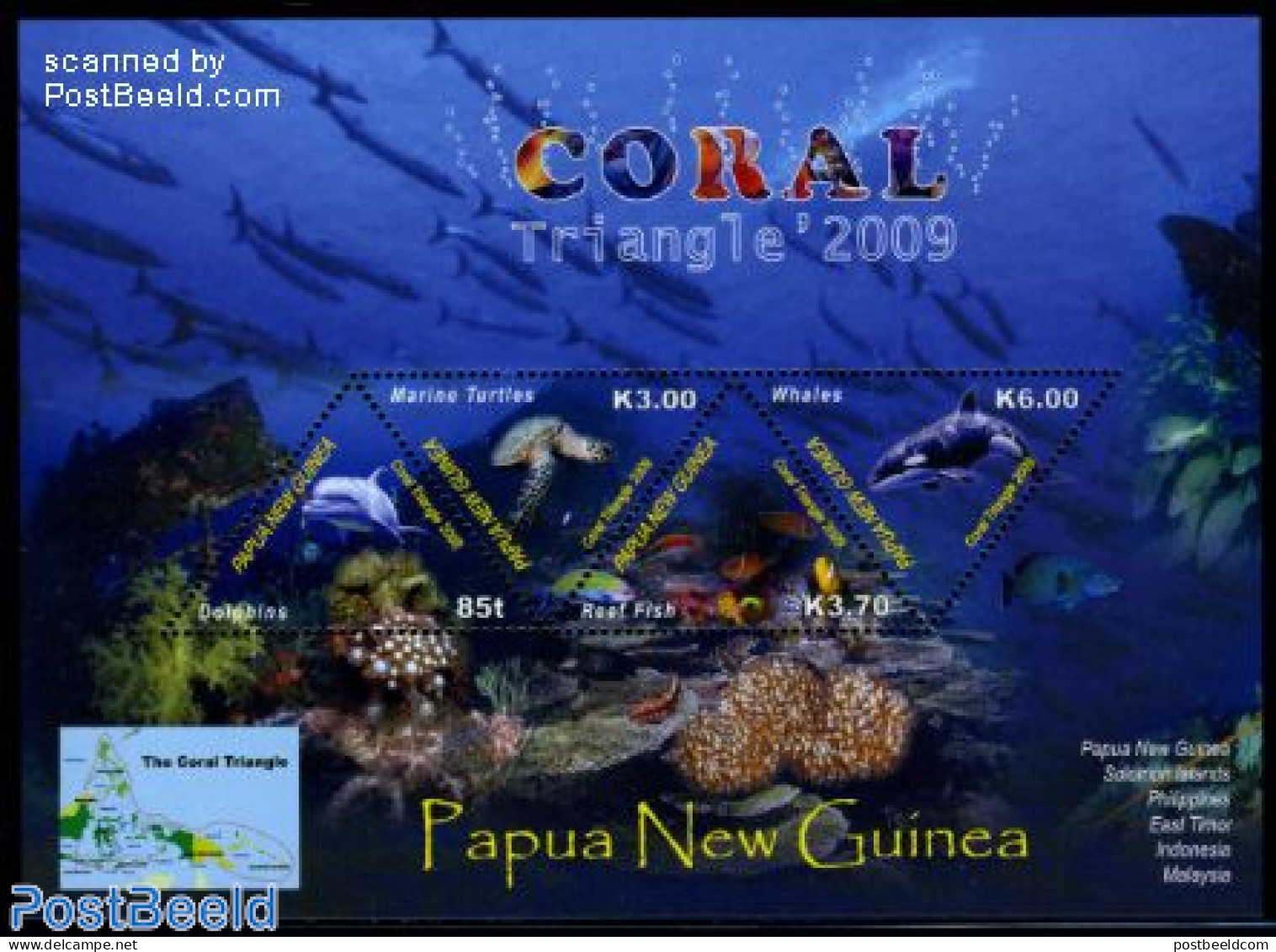 Papua New Guinea 2009 Coral Triangle 4v M/s, Mint NH, Nature - Fish - Sea Mammals - Turtles - Poissons
