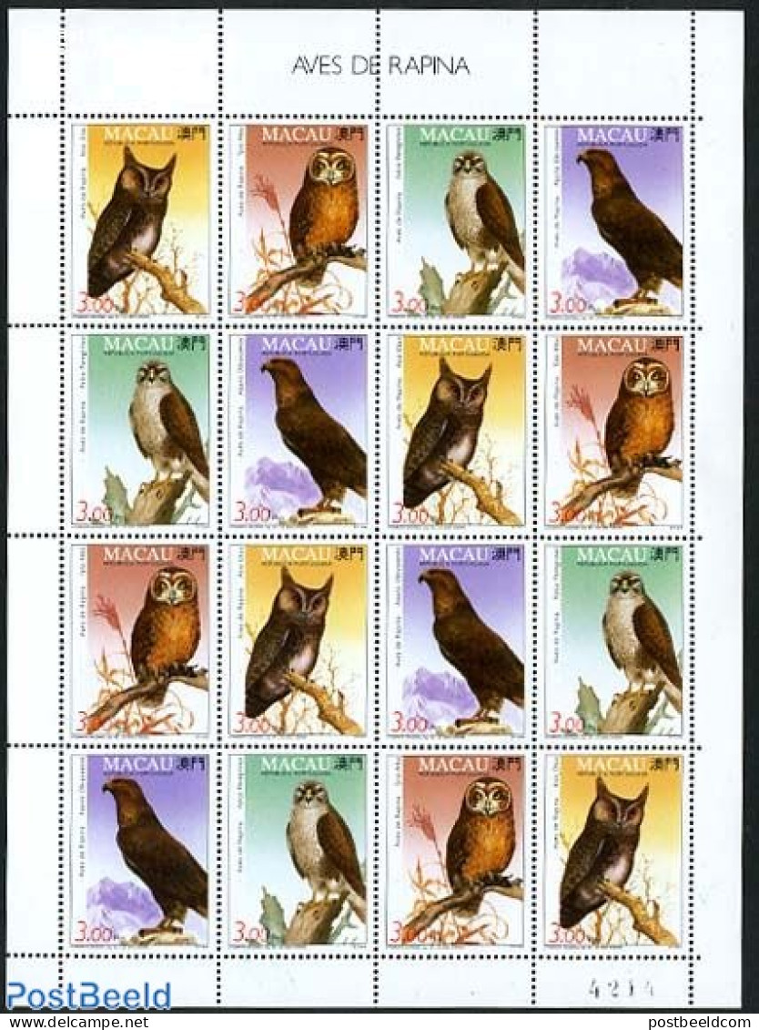 Macao 1993 Birds Of Prey M/s (with 4 Sets), Mint NH, Nature - Birds - Unused Stamps