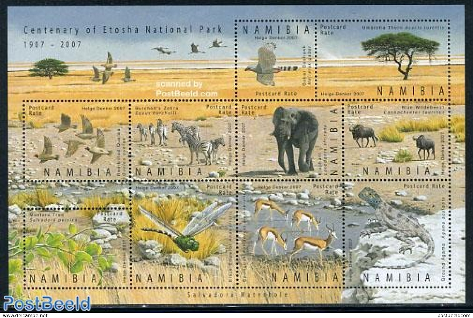 Namibia 2007 National Park Etosha 10v M/s, Mint NH, Nature - Animals (others & Mixed) - Birds - Elephants - Insects - .. - Namibia (1990- ...)