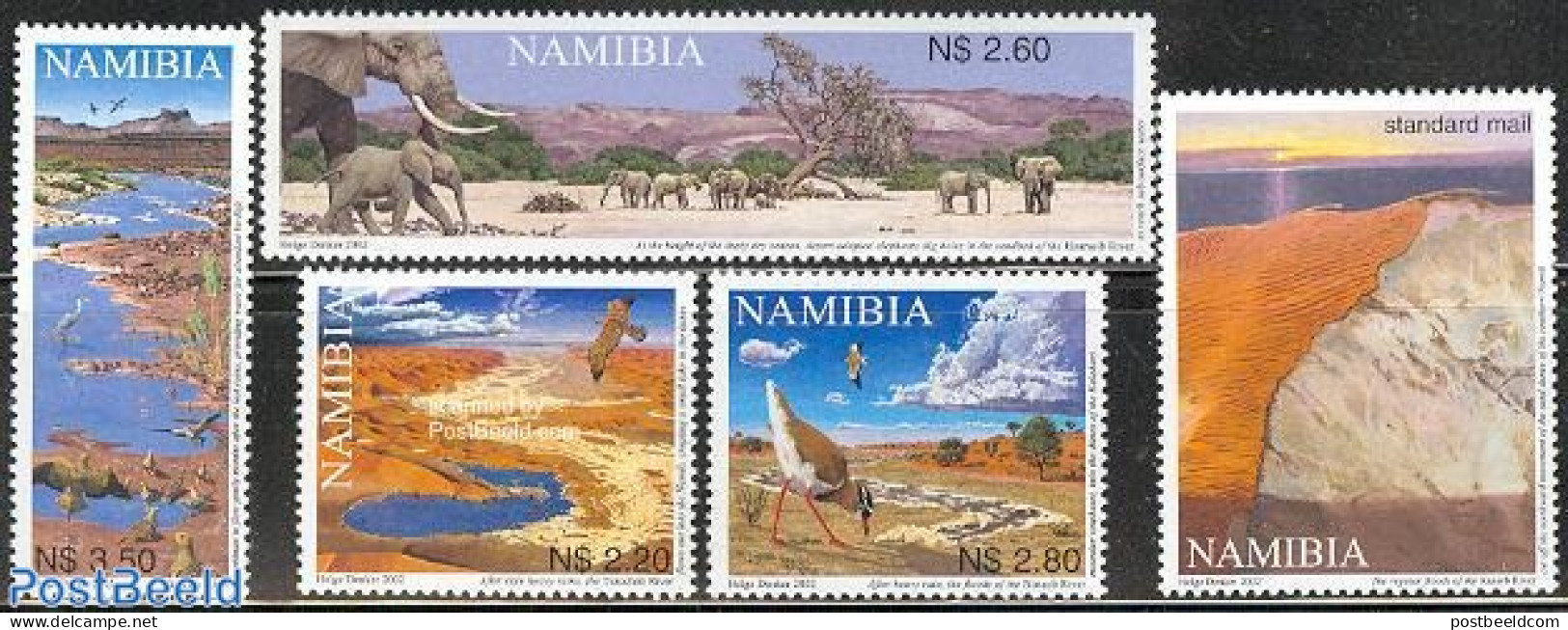 Namibia 2002 Rivers 5v, Mint NH, Nature - Animals (others & Mixed) - Birds - Elephants - Namibia (1990- ...)