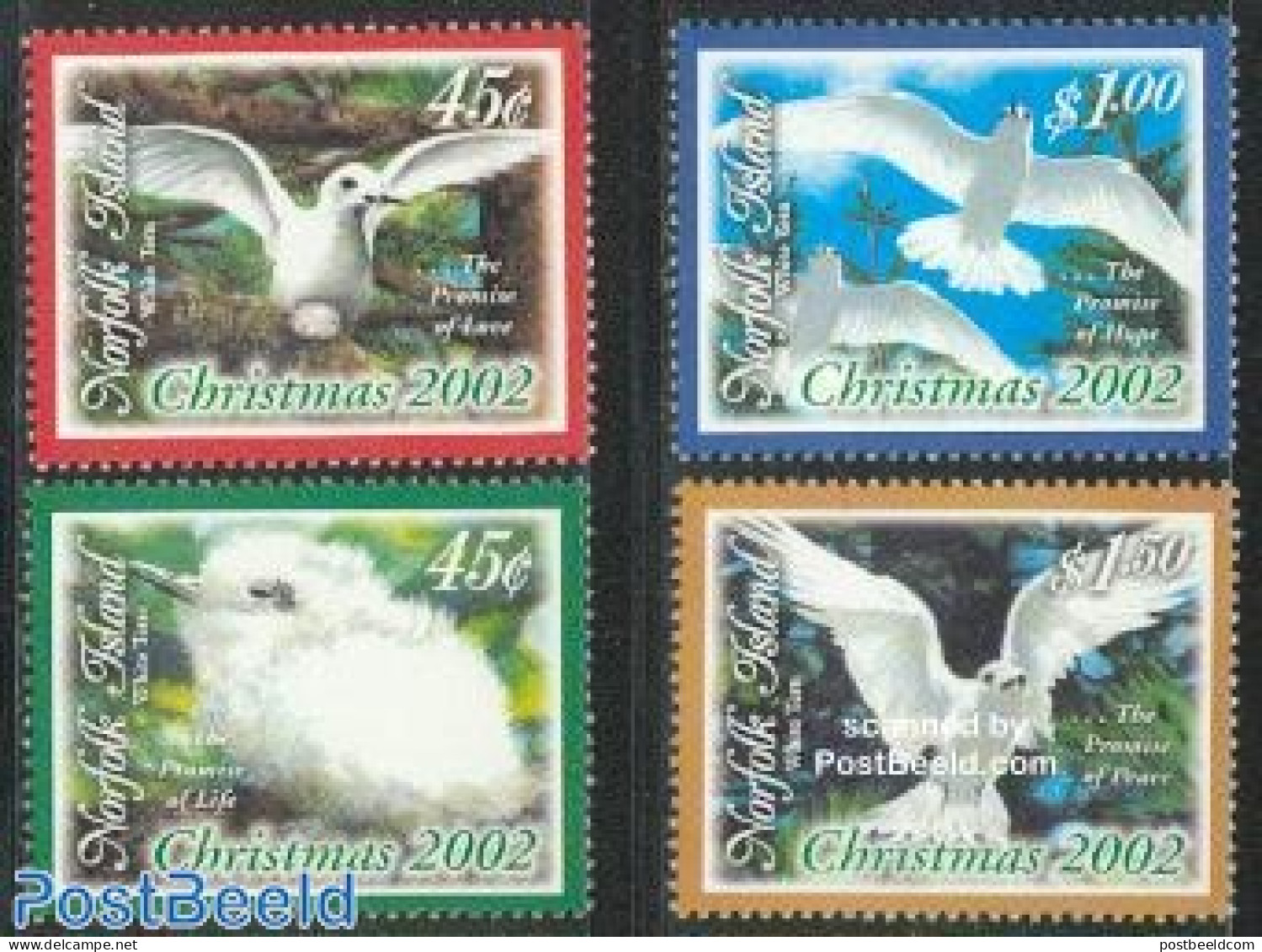 Norfolk Island 2002 Christmas, Birds 4v, Mint NH, Nature - Religion - Birds - Christmas - Noël