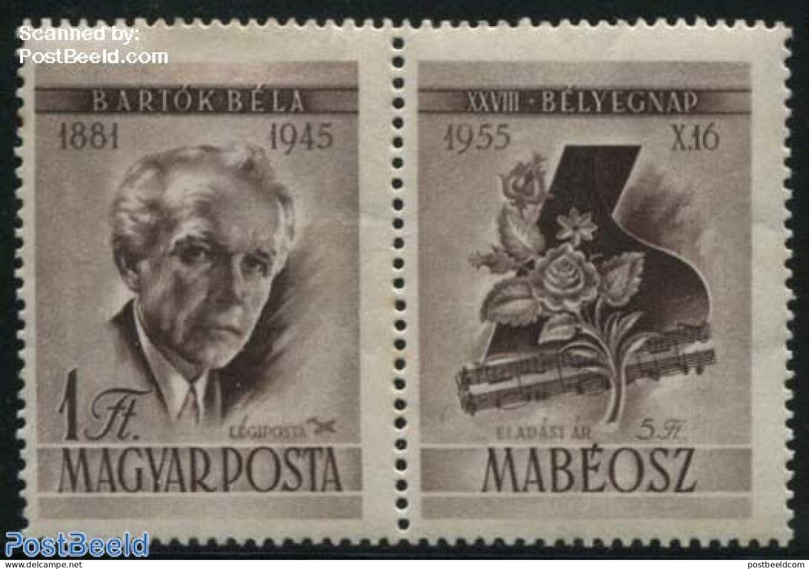 Hungary 1955 Bela Bartok 1v With Tab, Mint NH, Nature - Performance Art - Flowers & Plants - Music - Unused Stamps