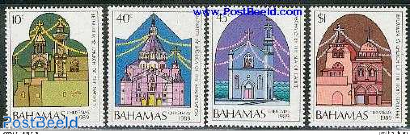 Bahamas 1989 Christmas 4v, Mint NH, Religion - Christmas - Churches, Temples, Mosques, Synagogues - Christmas