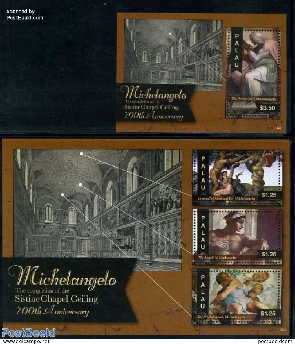 Palau 2012 Michelangelo Sistine Chapel Ceiling 2 S/s, Mint NH, Art - Michelangelo - Paintings - Autres & Non Classés
