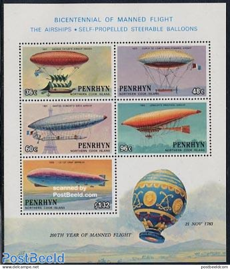 Penrhyn 1983 200 Years Aviation S/s, Mint NH, Transport - Balloons - Zeppelins - Fesselballons