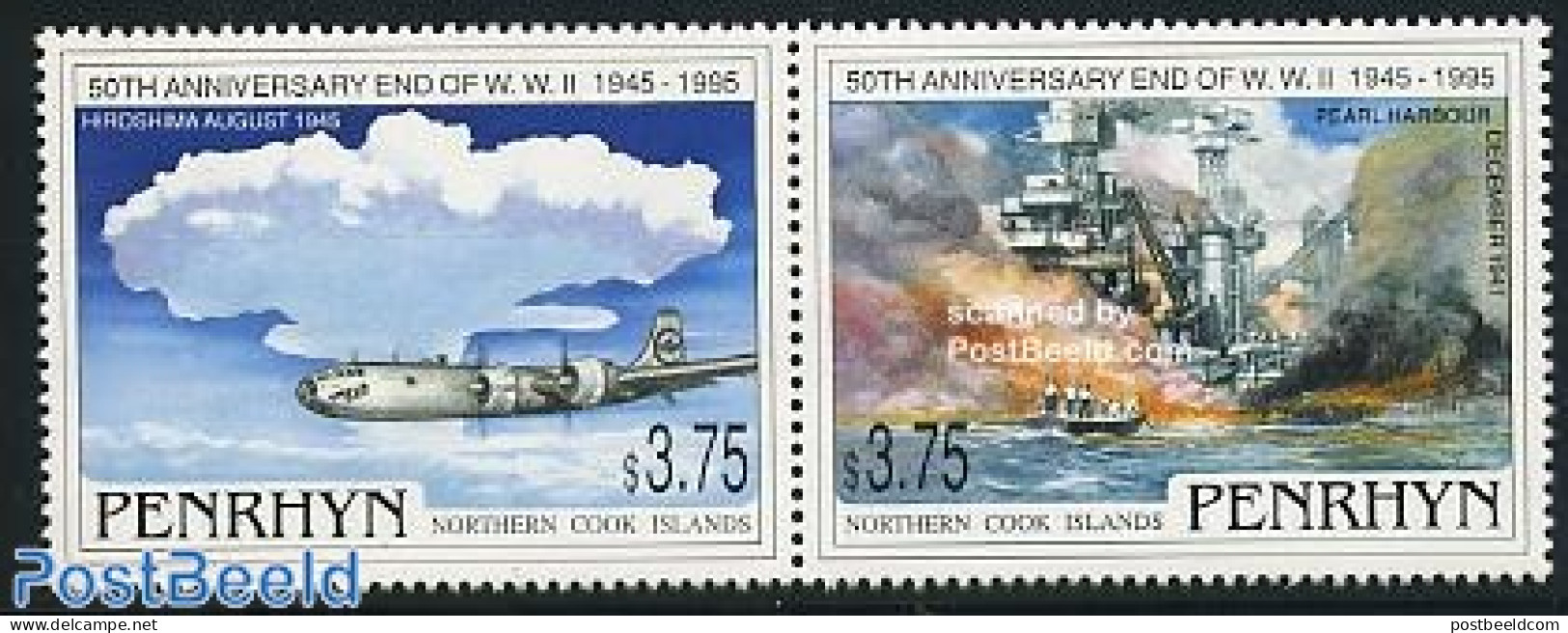 Penrhyn 1995 End Of W.W. II 2v [:], Mint NH, History - Transport - World War II - Aircraft & Aviation - Ships And Boats - Guerre Mondiale (Seconde)