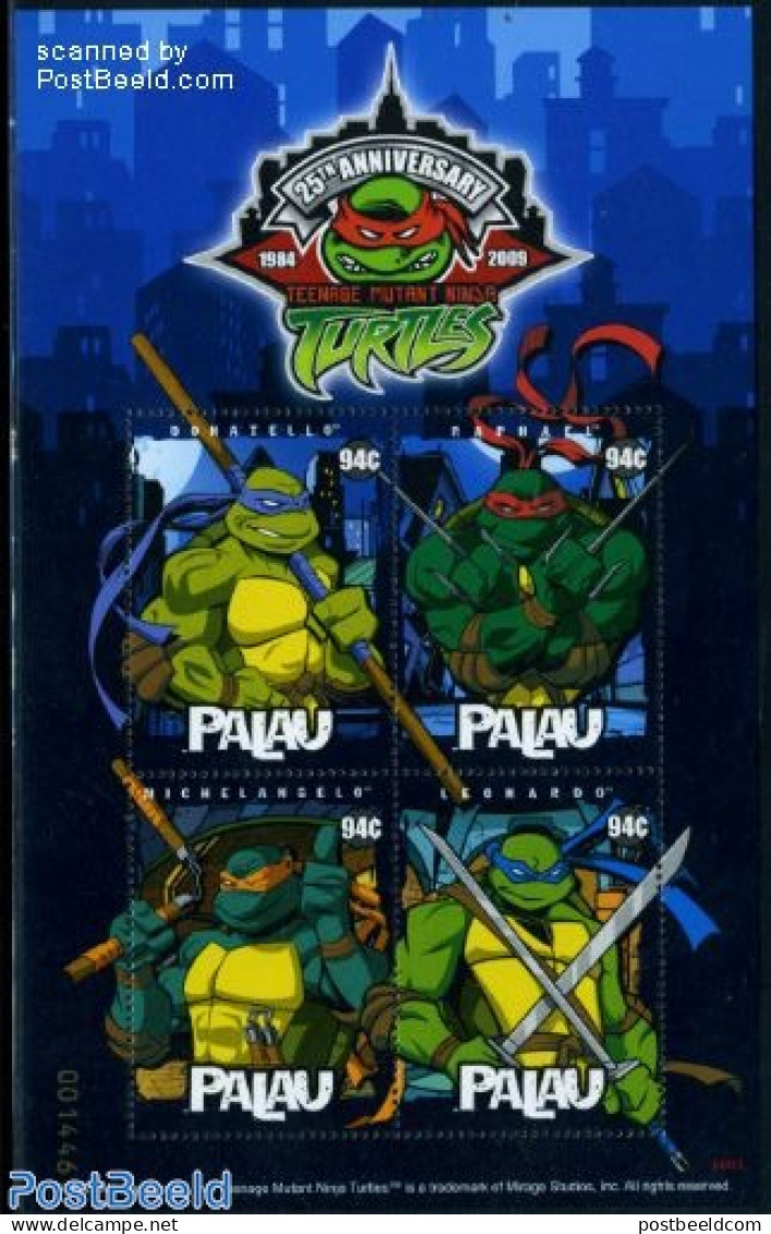 Palau 2009 25 Years Ninja Turtles 4v M/s, Mint NH, Art - Comics (except Disney) - Bandes Dessinées