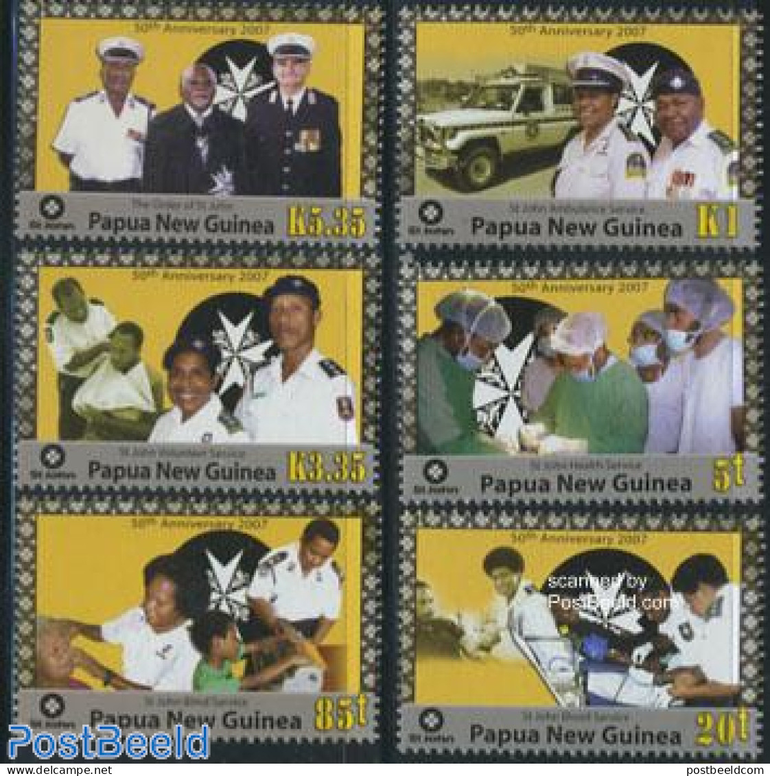 Papua New Guinea 2007 50 Years St John Amulance Service 6v, Mint NH, Health - Transport - Health - St John - Automobiles - Christianisme