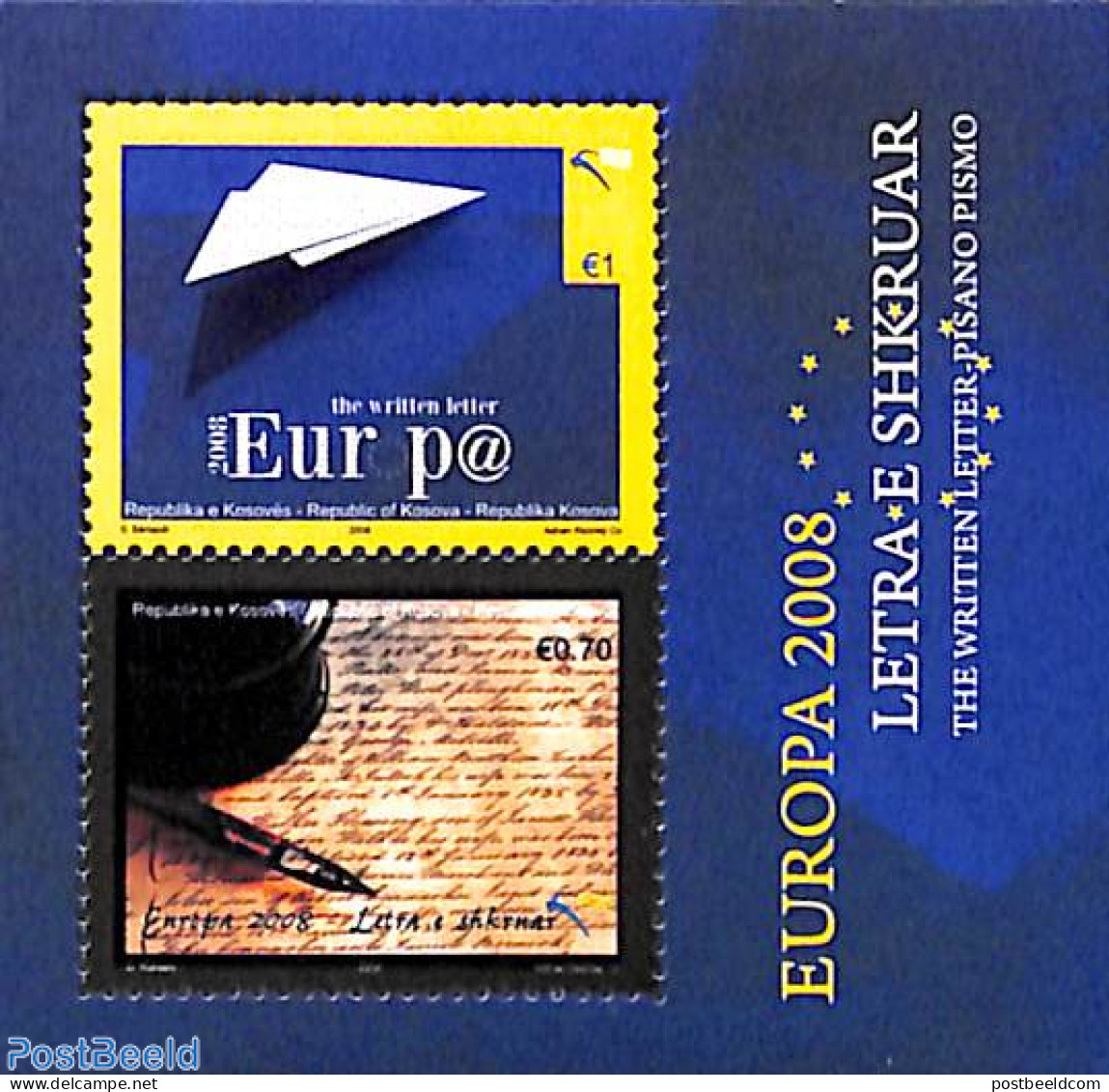 Kosovo 2008 Europa, The Letter S/s, Mint NH, History - Europa (cept) - Post - Art - Handwriting And Autographs - Post