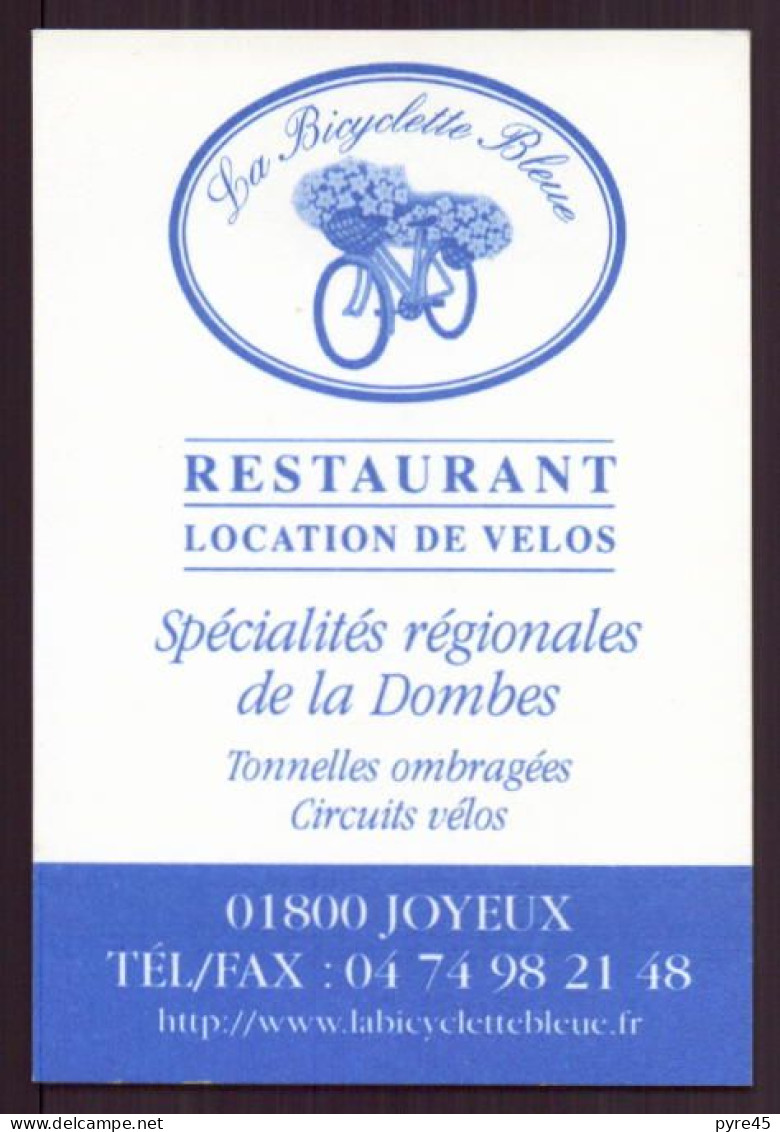 CARTE PUBLICITAIRE LA BICYCLETTE BLEUE RESTAURANT LOCATION DE VELOS A JOYEUX - Cartes De Visite