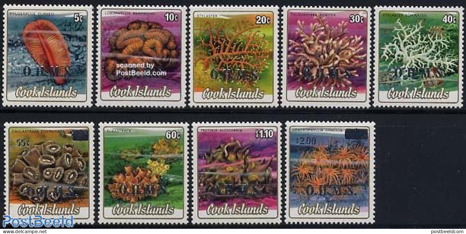 Cook Islands 1985 On Service 9v, Mint NH, Nature - Shells & Crustaceans - Marine Life