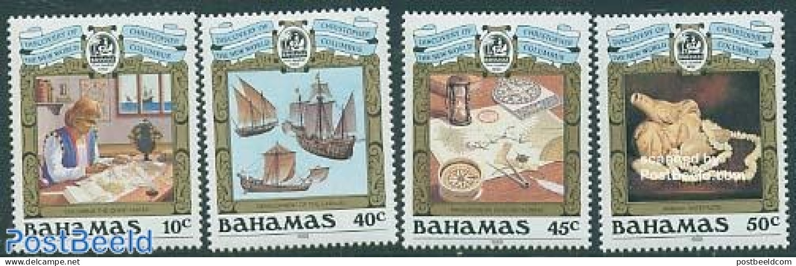 Bahamas 1989 Discovery Of America 4v, Mint NH, History - Transport - Various - Explorers - Ships And Boats - Maps - Explorateurs