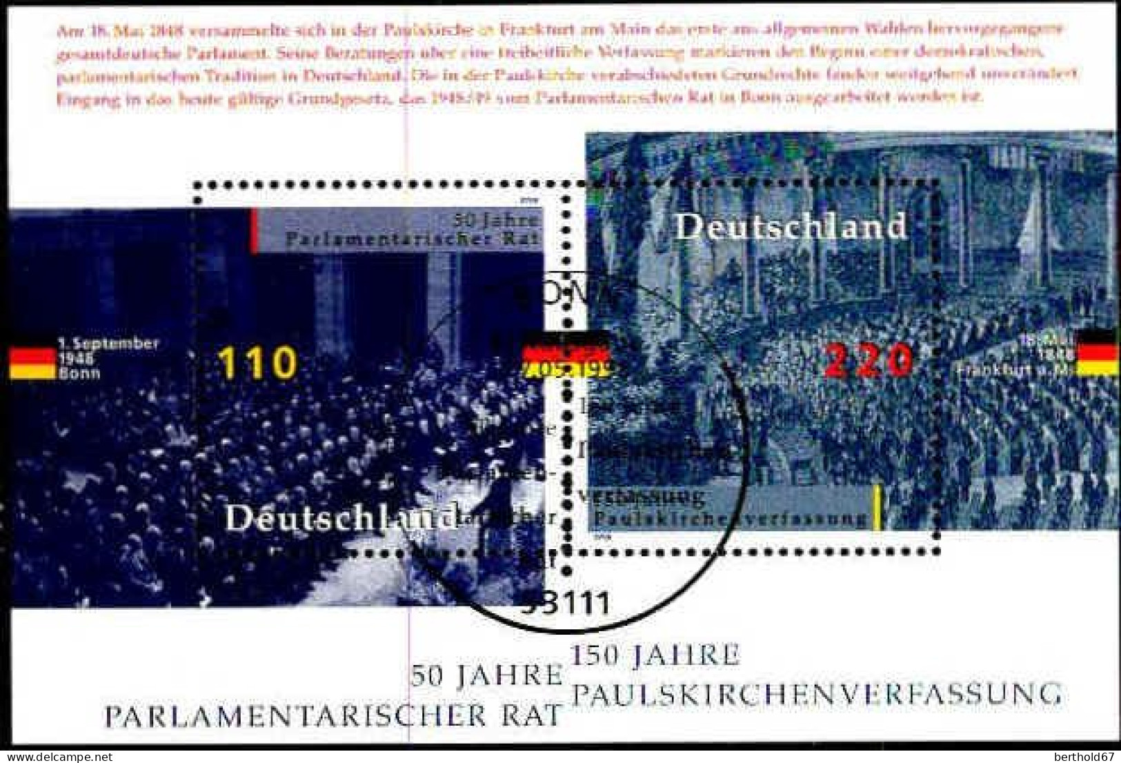 RFA Bloc Obl Yv:42 Mi:43 Paulskirchenverfassun (TB Cachet à Date) - 1991-2000